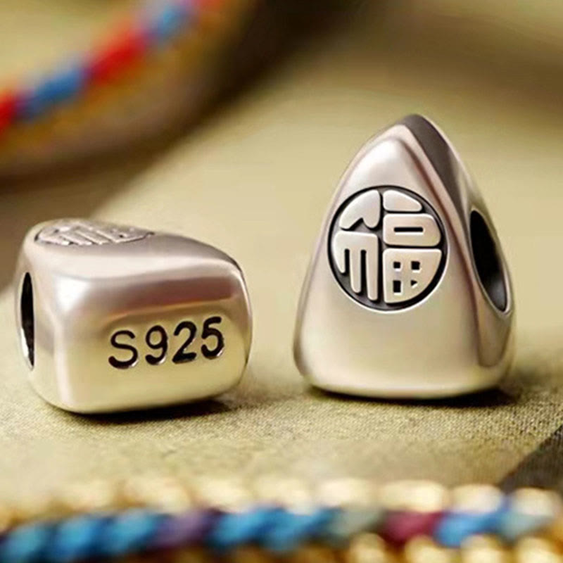 Mehrfarbiges Fu-Zeichen, rote Schnur, geflochtenes Armband, 925er Silber