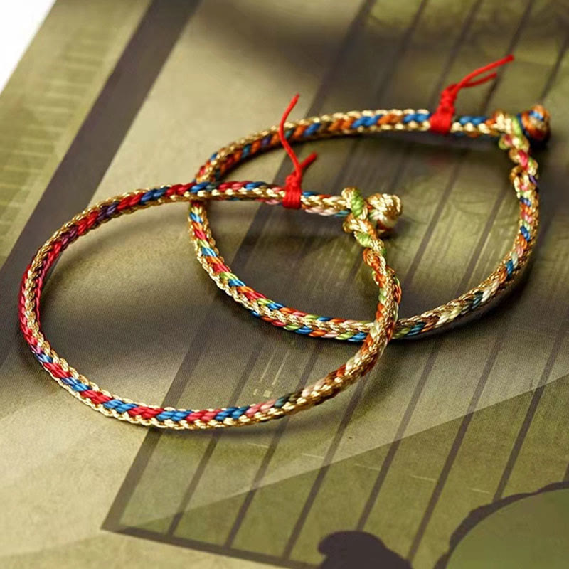 Mehrfarbiges Fu-Zeichen, rote Schnur, geflochtenes Armband, 925er Silber