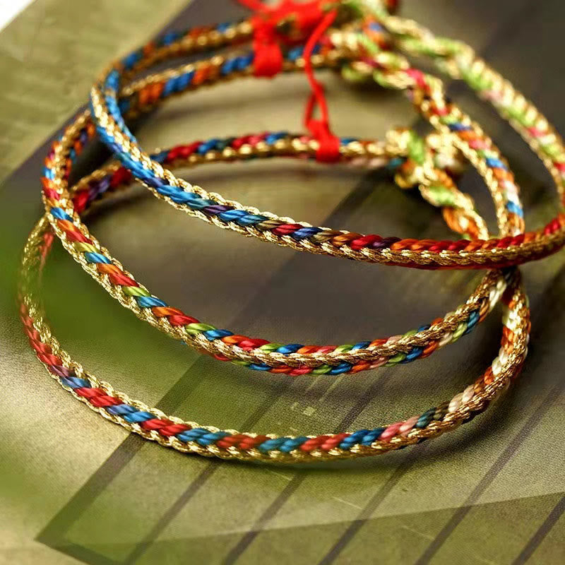 Mehrfarbiges Fu-Zeichen, rote Schnur, geflochtenes Armband, 925er Silber