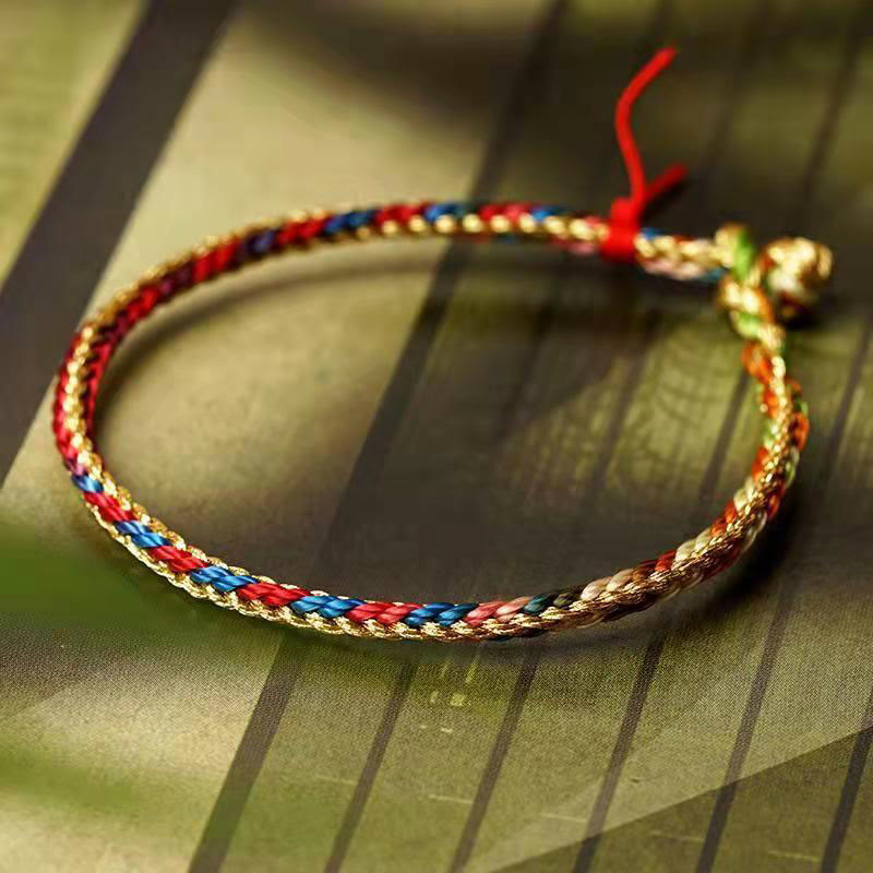 Mehrfarbiges Fu-Zeichen, rote Schnur, geflochtenes Armband, 925er Silber