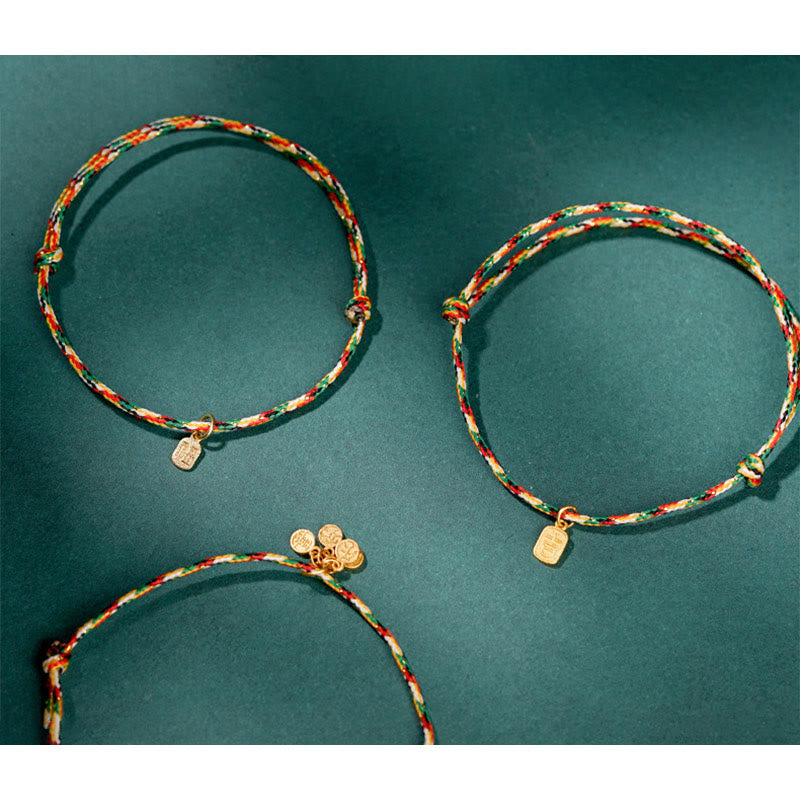 Mehrfarbiges spirituelles Armband mit Fu-Charakter für Frieden und Freude