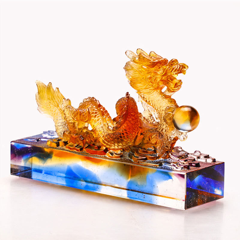 Mehrfarbige Liuli Chinesische Drachenstatue 6,3 Zoll Feng Shui Stück