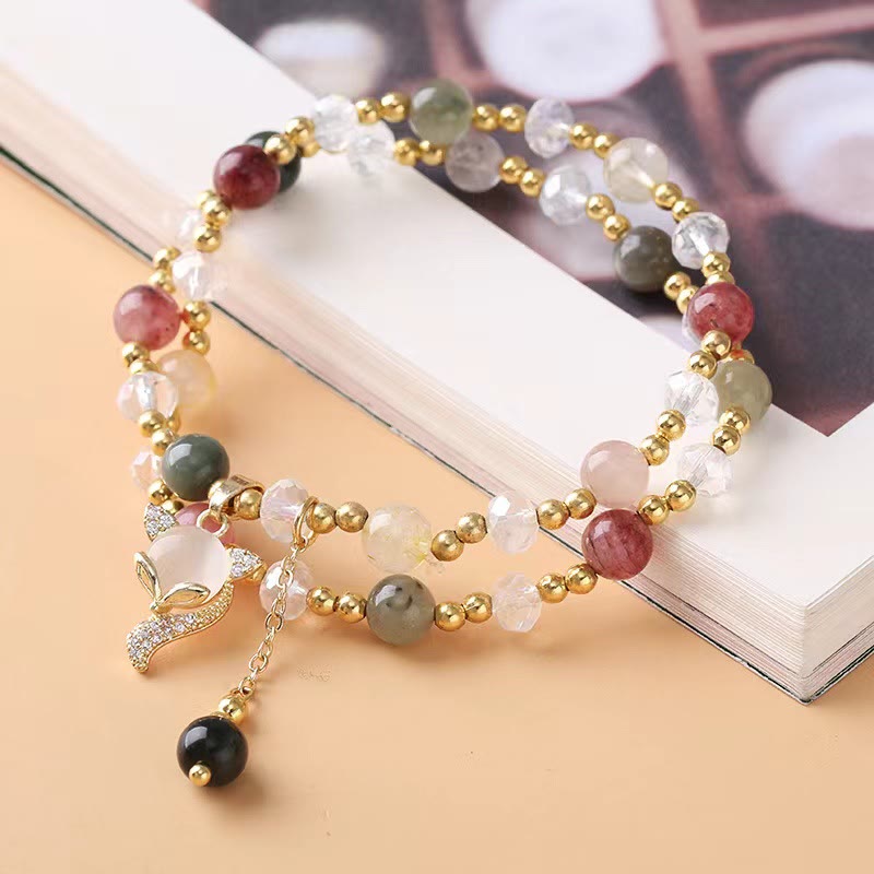 Mehrfarbiges Rutilquarz-Doppelwickelarmband für spirituellen Schutz
