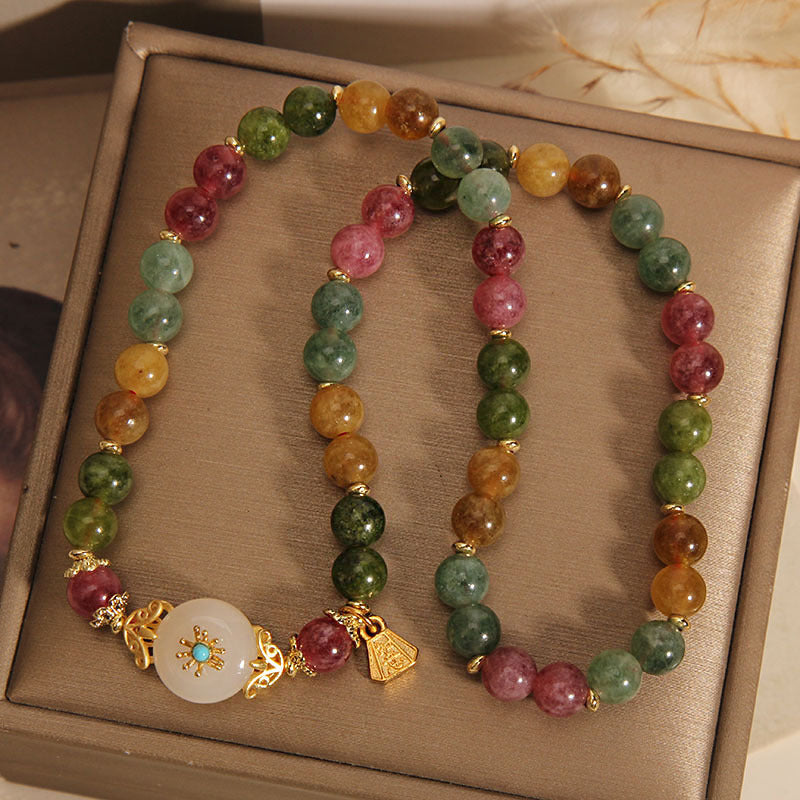 Mehrfarbiges Turmalin-Jade-Blumen-Doppelwickelarmband