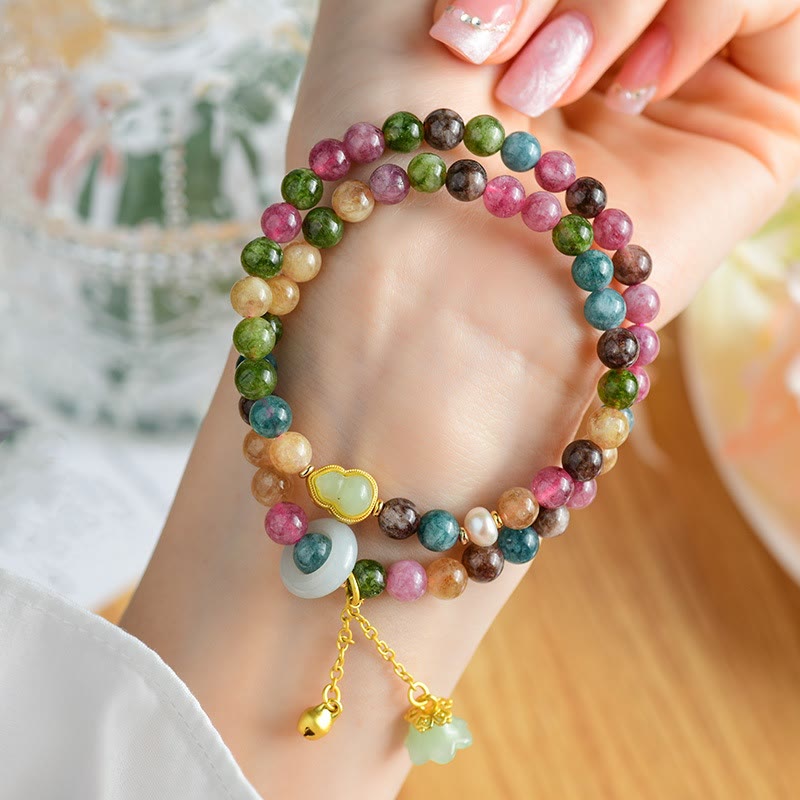 Mehrfarbiges Turmalin-Weisheits-Doppelwickel-Charm-Armband