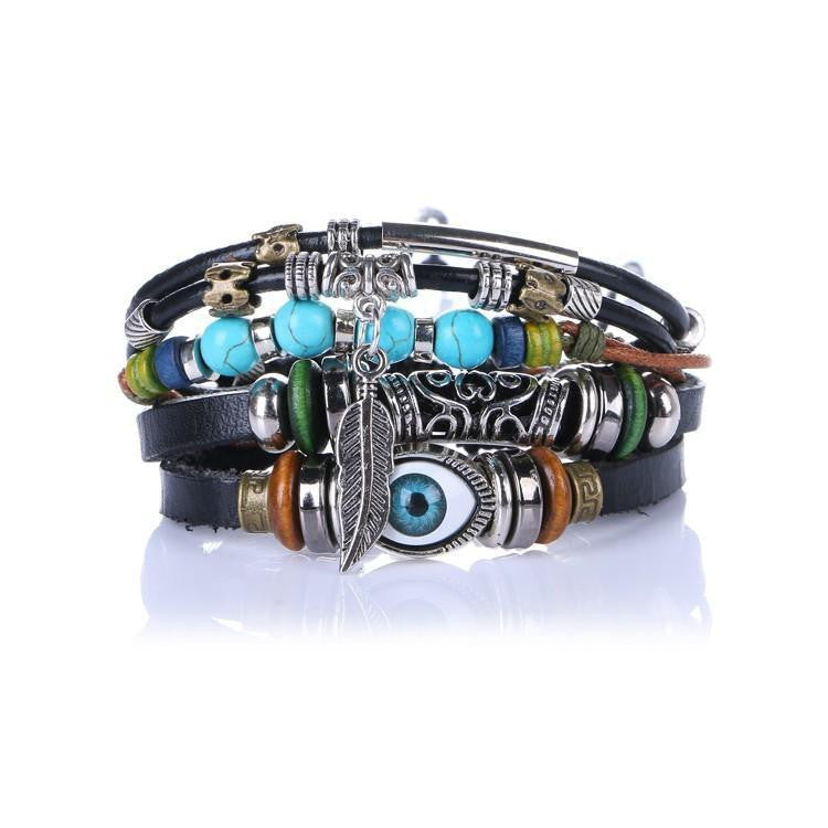 Mehrschichtiges spirituelles Lederarmband - verstellbar und Unisex 