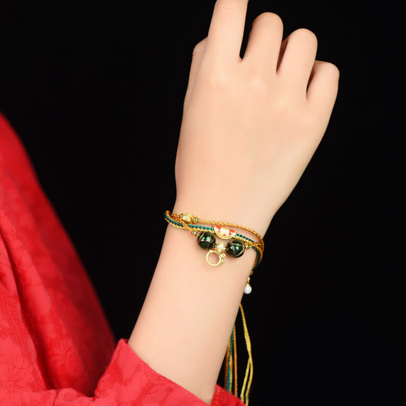 Mehrschichtiges Liuli-Glasperlenarmband mit spirituellem Schutz