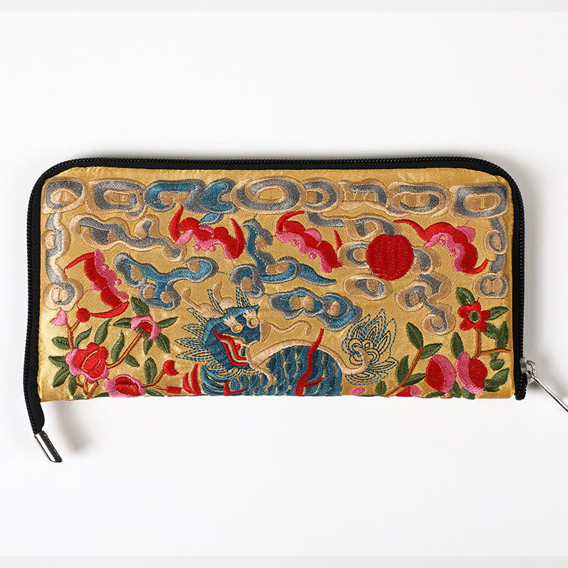 Handtasche mit Stickerei „Mythisches Tier“ | Phönixdrache Qilin 23 cm