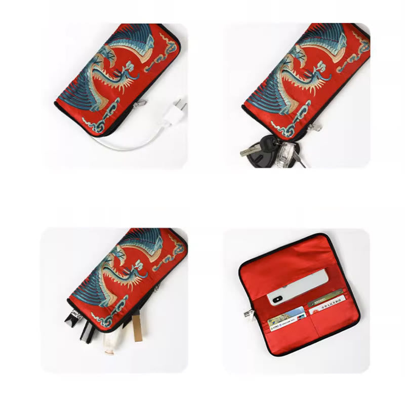 Handtasche mit Stickerei „Mythisches Tier“ | Phönixdrache Qilin 23 cm