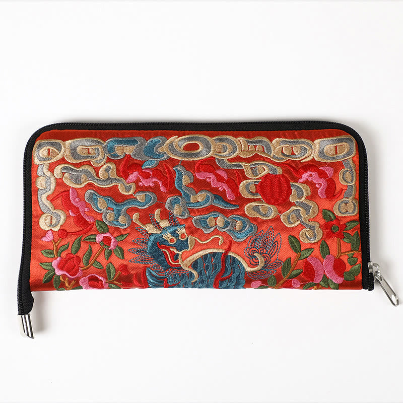 Handtasche mit Stickerei „Mythisches Tier“ | Phönixdrache Qilin 23 cm