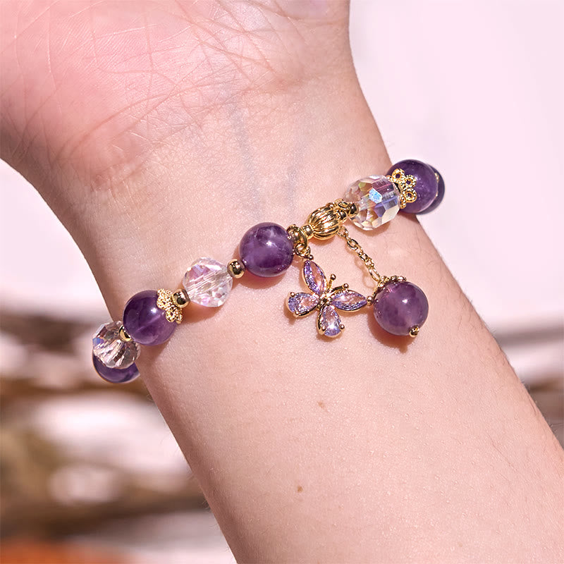 Natürliches Amethyst-Schmetterlings-Charm-Armband für inneren Frieden und Heilung