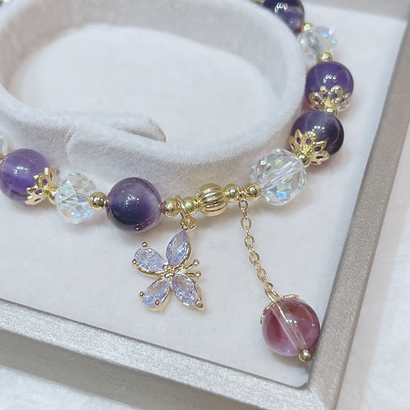 Natürliches Amethyst-Schmetterlings-Charm-Armband für inneren Frieden und Heilung