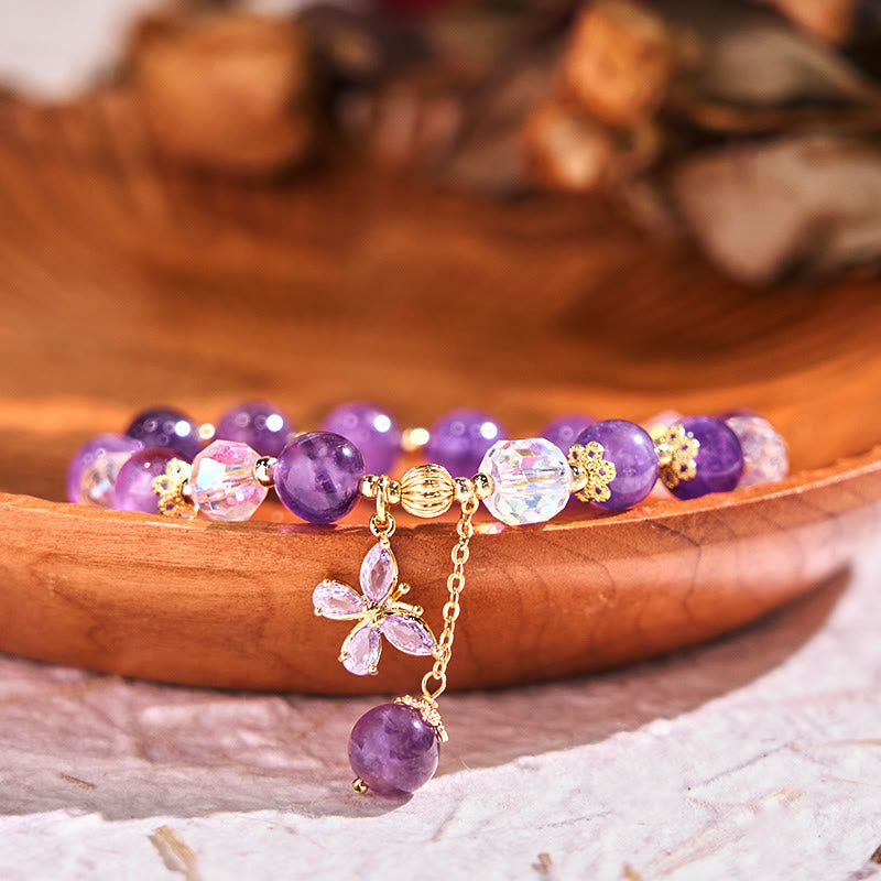 Natürliches Amethyst-Schmetterlings-Charm-Armband für inneren Frieden und Heilung