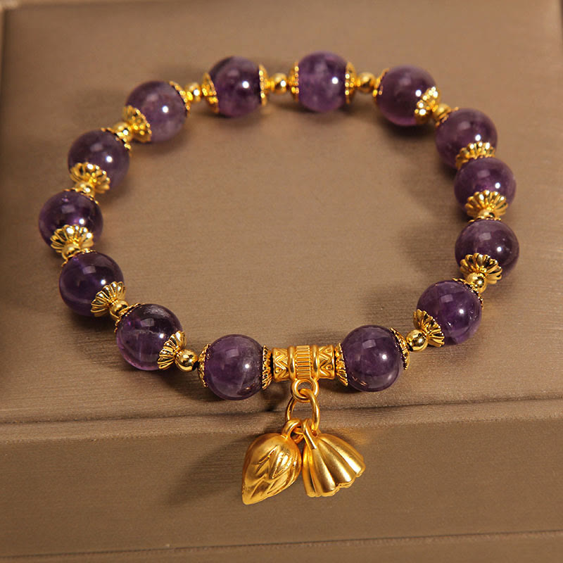 Natürliches Amethyst-Heilarmband mit Lotus für spirituelles Gleichgewicht
