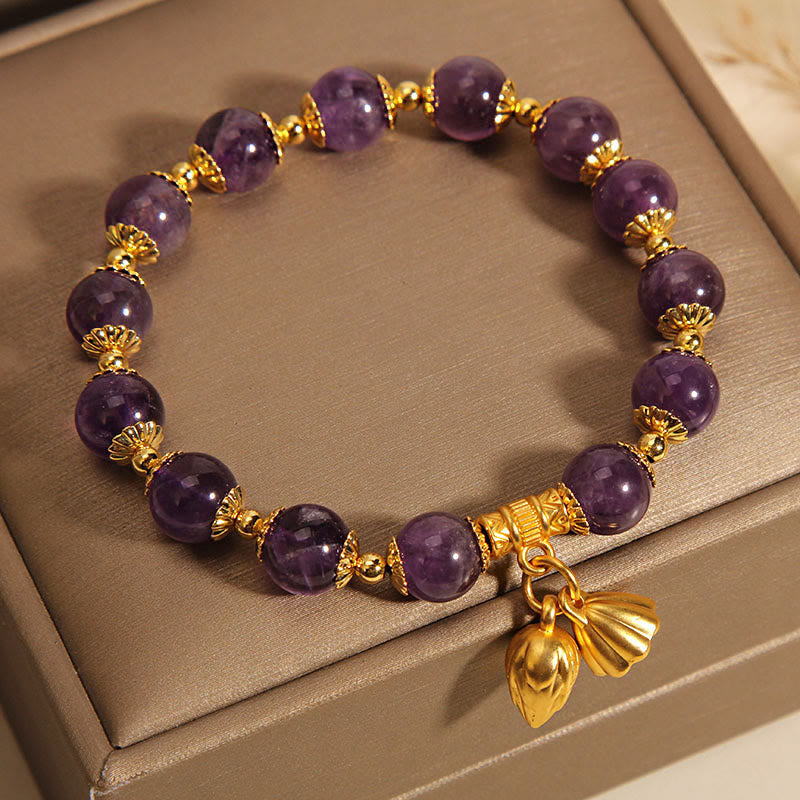 Natürliches Amethyst-Heilarmband mit Lotus für spirituelles Gleichgewicht