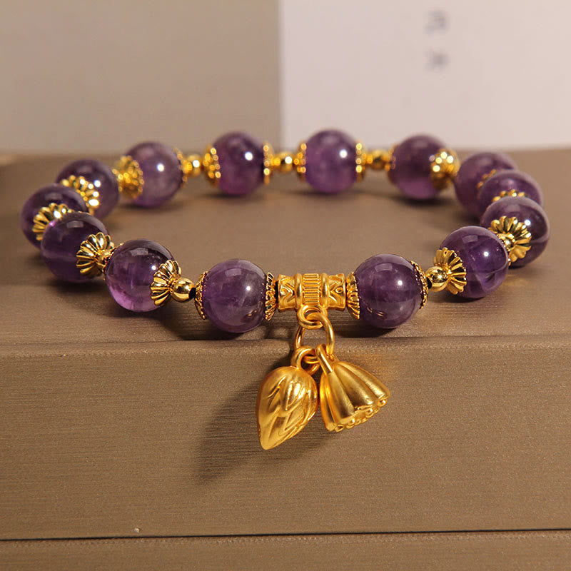 Natürliches Amethyst-Heilarmband mit Lotus für spirituelles Gleichgewicht