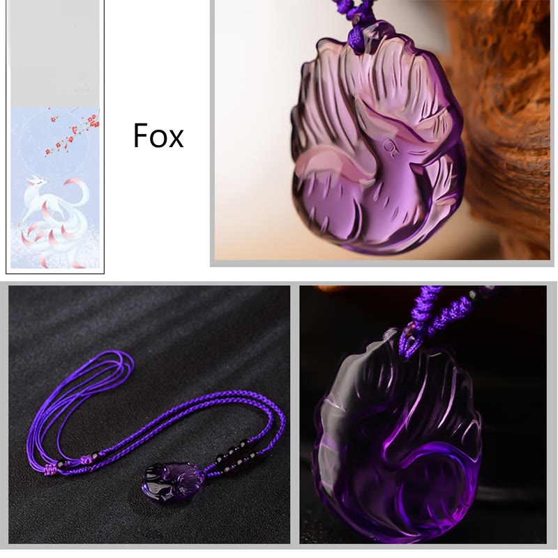 Natürliche Amethyst-Halskette mit neunschwänzigem Fuchs