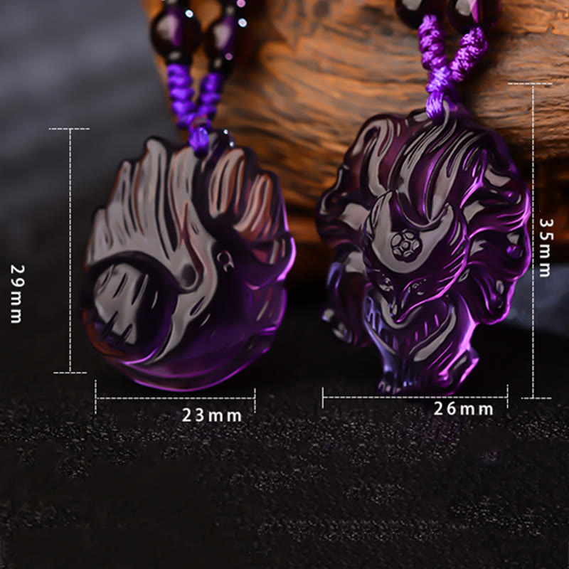 Natürliche Amethyst-Halskette mit neunschwänzigem Fuchs