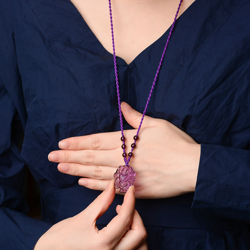 Natürliche Amethyst-Halskette mit neunschwänzigem Fuchs