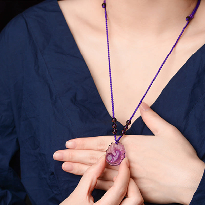 Natürliche Amethyst-Halskette mit neunschwänzigem Fuchs