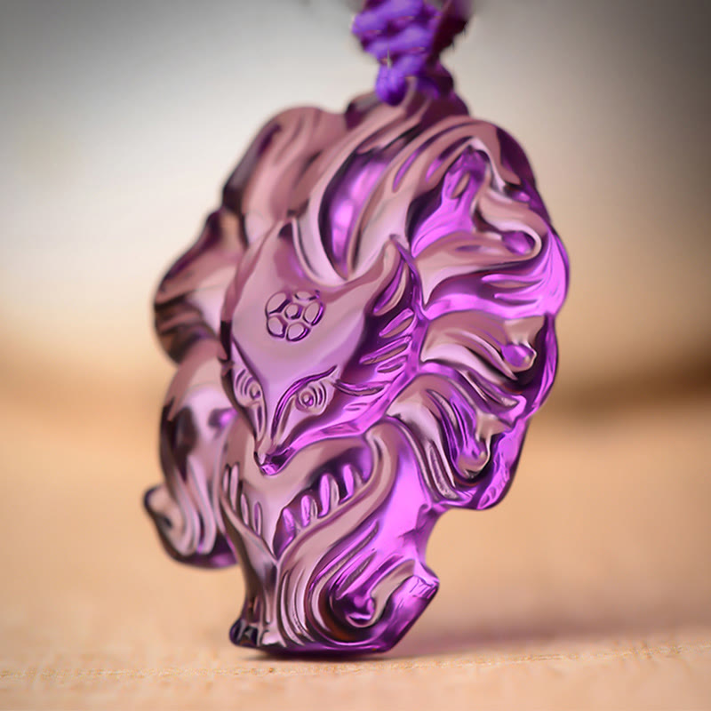 Natürliche Amethyst-Halskette mit neunschwänzigem Fuchs