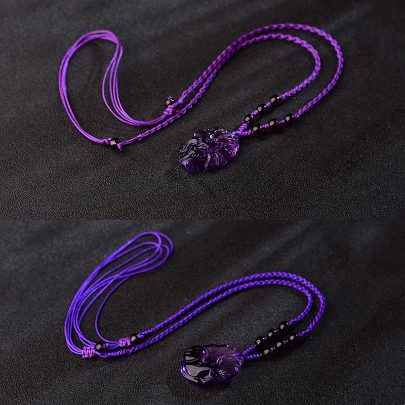 Natürliche Amethyst-Halskette mit neunschwänzigem Fuchs