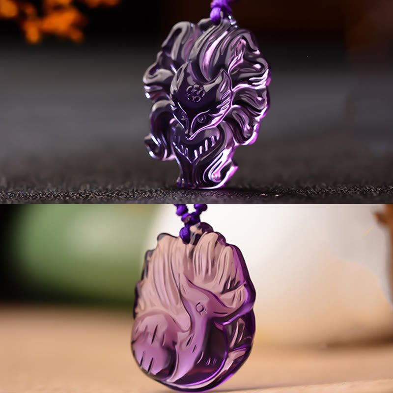 Natürliche Amethyst-Halskette mit neunschwänzigem Fuchs