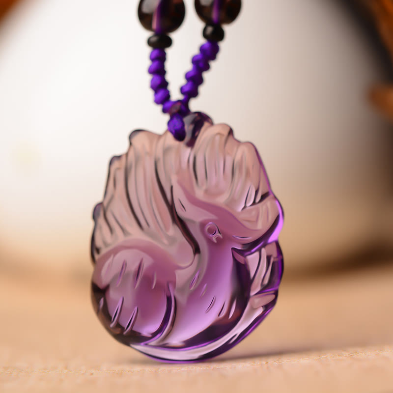 Natürliche Amethyst-Halskette mit neunschwänzigem Fuchs