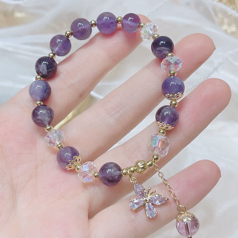 Natürliches Amethyst-Armband mit spirituellem Schmetterlings-Charm