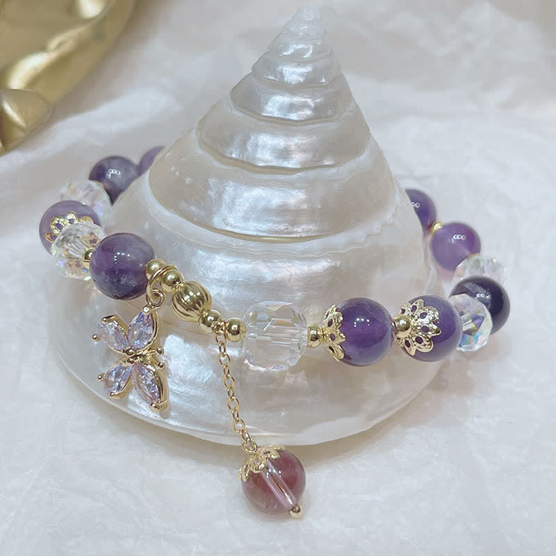 Natürliches Amethyst-Armband mit spirituellem Schmetterlings-Charm