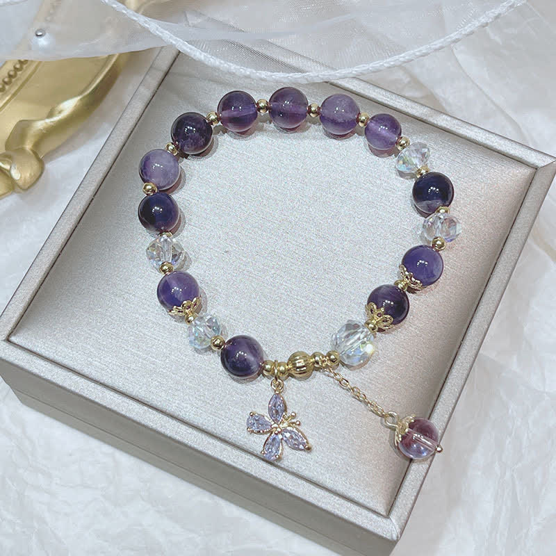 Natürliches Amethyst-Armband mit spirituellem Schmetterlings-Charm
