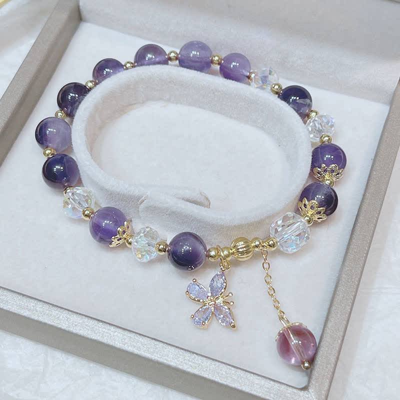 Natürliches Amethyst-Armband mit spirituellem Schmetterlings-Charm