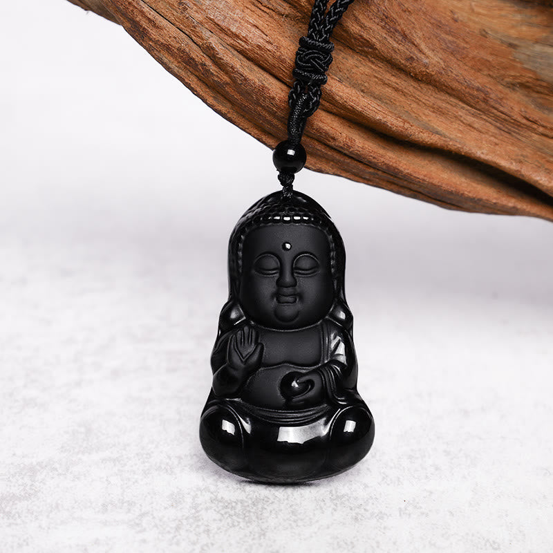 Natürliche schwarze Obsidian-Buddha-Halskette | Stärke &amp; Schutz