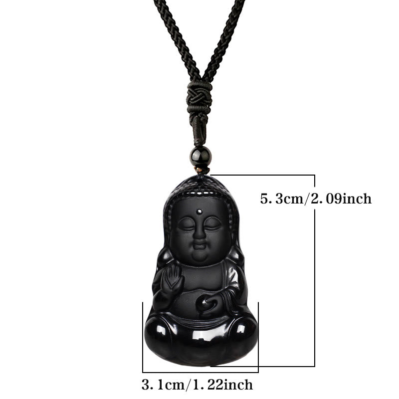 Natürliche schwarze Obsidian-Buddha-Halskette | Stärke &amp; Schutz