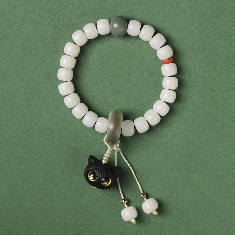 Natürliches Bodhi-Samen-Armband mit Katzenanhänger für Frieden und Harmonie