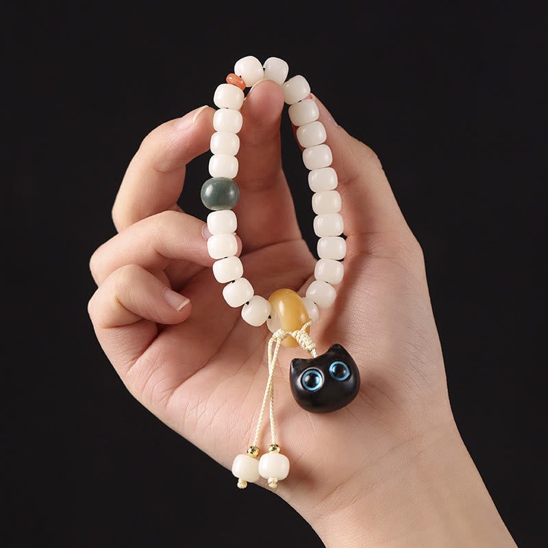 Natürliches Bodhi-Samen-Armband mit Katzenanhänger für Frieden und Harmonie