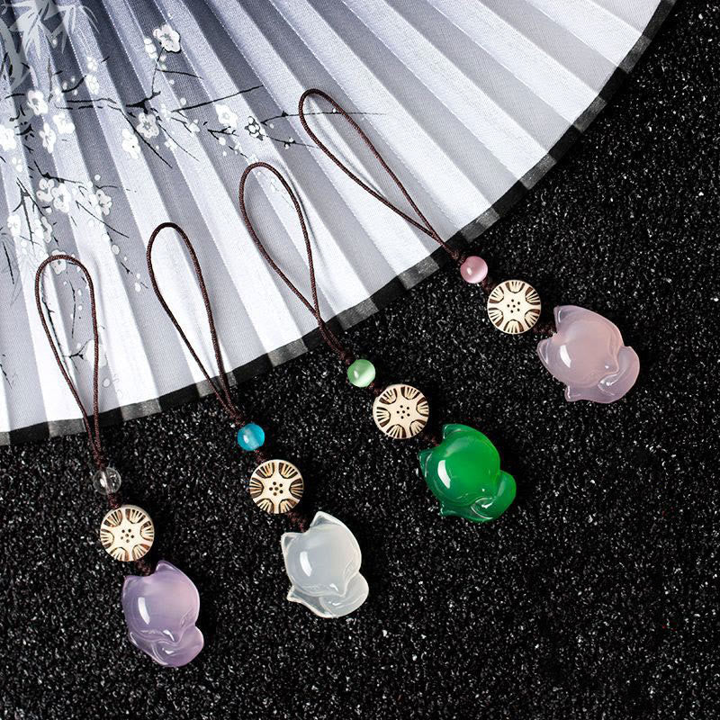 Natürlicher Chalcedon Fuchs Harmonie Zen Dekor Hängend
