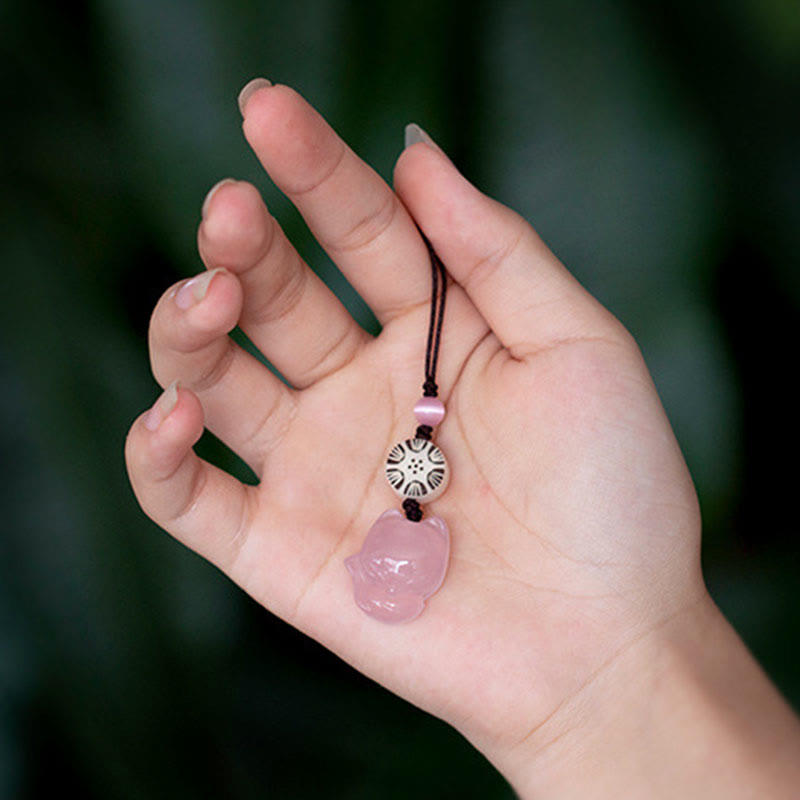 Natürlicher Chalcedon Fuchs Harmonie Zen Dekor Hängend