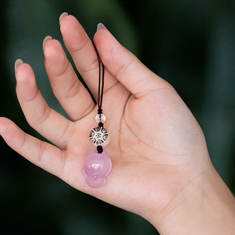 Natürlicher Chalcedon Fuchs Harmonie Zen Dekor Hängend