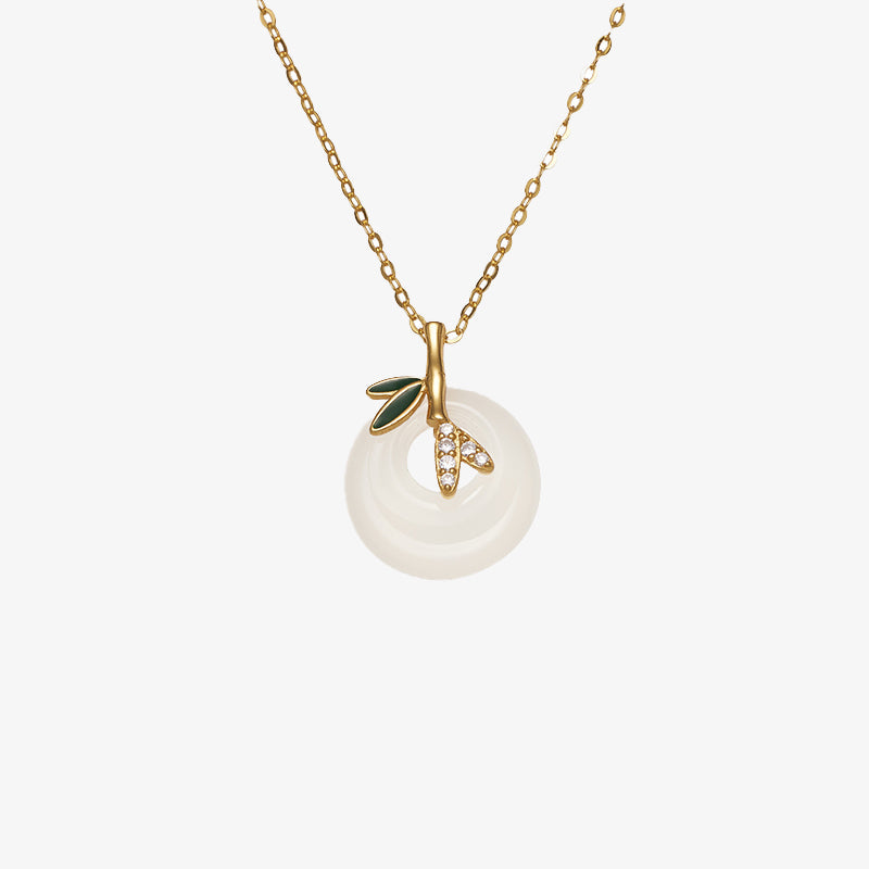 Spirituelle Halskette aus natürlichem Chalcedon und Silber mit Peace-Schnalle aus Bambus