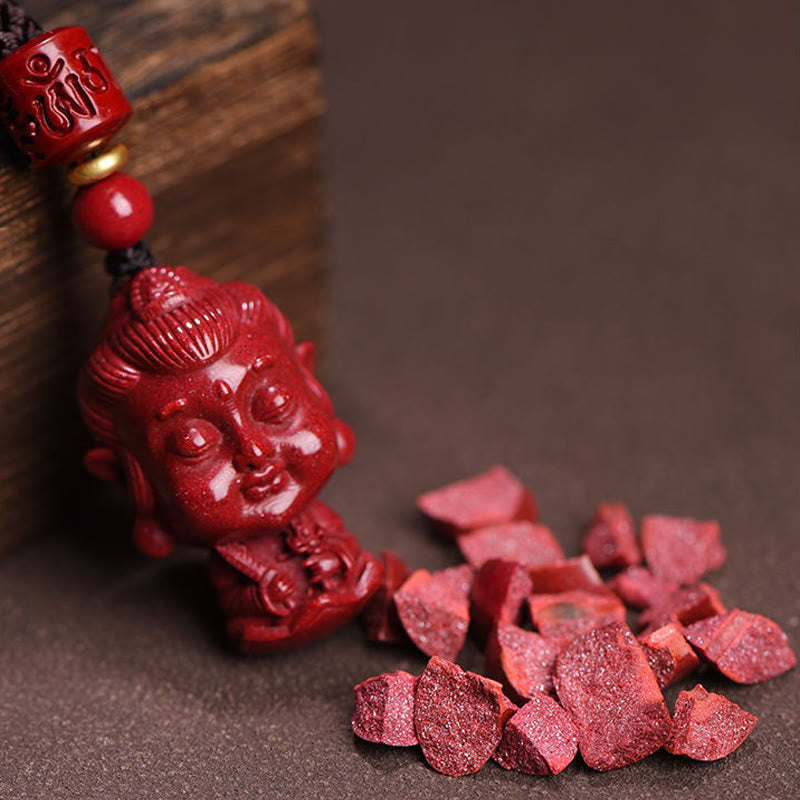 Natürliche Zinnober-Halskette mit chinesischem Sternzeichen und Schutz des Geburtsbuddhas