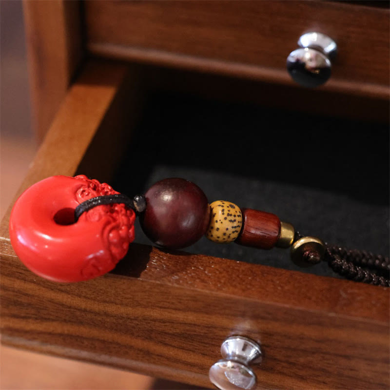 Natürlicher Zinnober PiXiu Peace Buckle Schlüsselanhänger für Segen