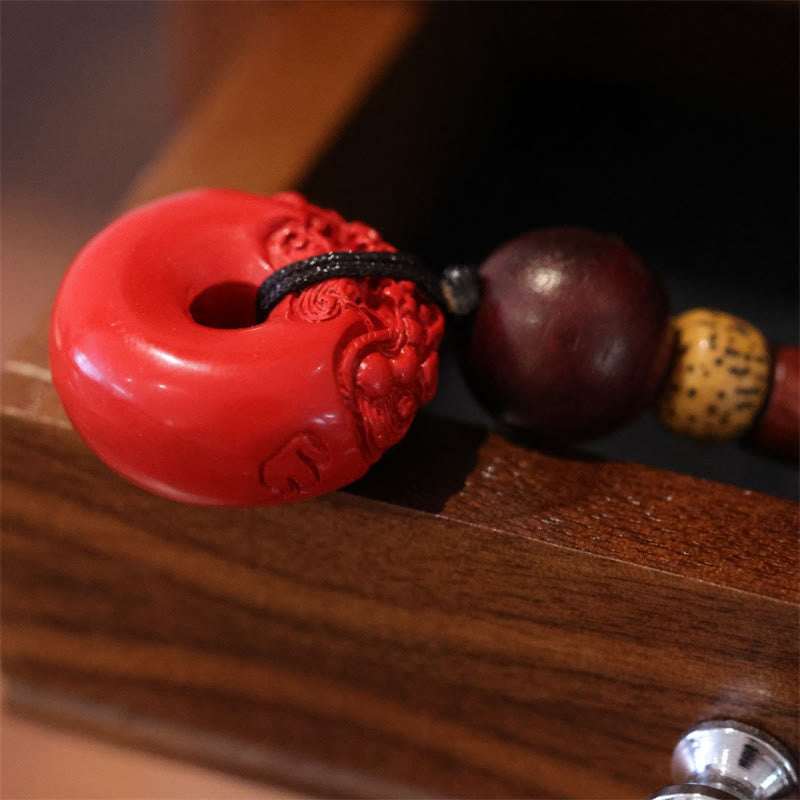 Natürlicher Zinnober PiXiu Peace Buckle Schlüsselanhänger für Segen