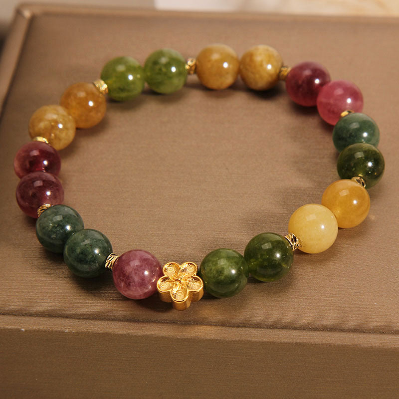 Natürliches buntes Turmalin-Armband mit positivem spirituellem Charakter, 14–16 cm