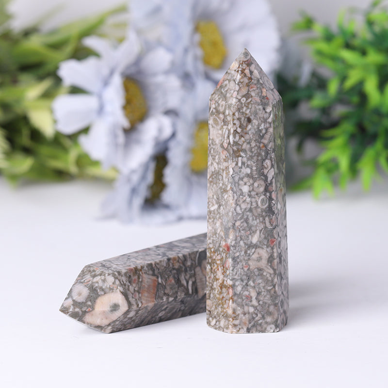 Natural Crinoid Fossil Jasper Crystal Tower 2.4-4.5 Inch Healing