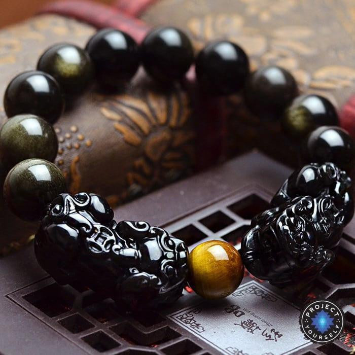 Natürliches goldenes Obsidian Pi Xiu Armband