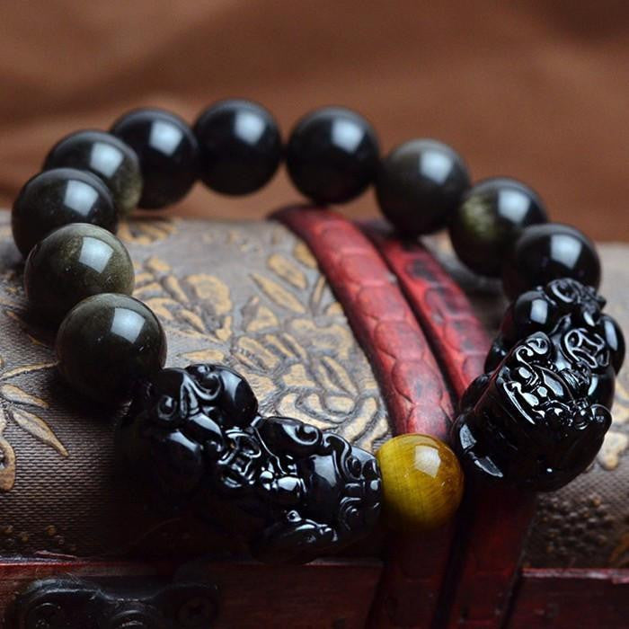 Natürliches goldenes Obsidian Pi Xiu Armband