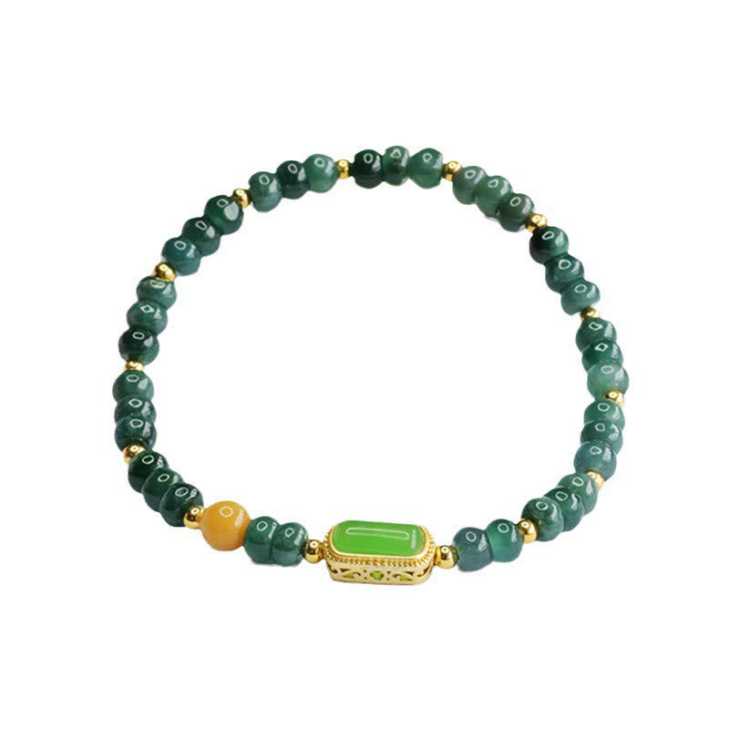Natürliches grünes Jade-Glücksarmband, 5 mm Perlen, 14–15 cm Handgelenk