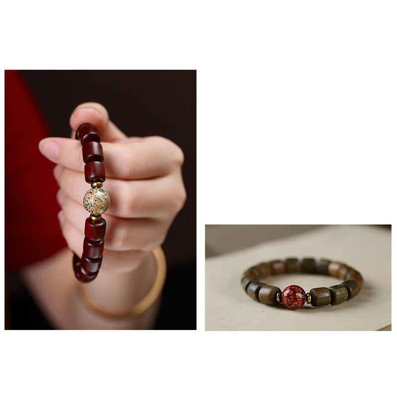 Peace-Armband aus natürlichem grünem und rotem Sandelholz, 10 mm Perlen