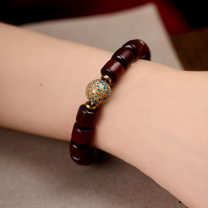 Peace-Armband aus natürlichem grünem und rotem Sandelholz, 10 mm Perlen